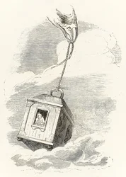 Gulliver échappe à Brobdingnag lorsque sa boîte est saisie par un aigle qui la laisse tomber dans la mer, des Voyages de Gulliver par Jonathan Swift