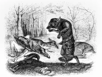 Le Loup et le Chasseur, illustration pour les « Fables » de La Fontaine, publiée par H. Fournier Aîné, 1838