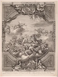 Apollon distribue des récompenses et Minerve couronne le génie de la France (Plafond du palais de Versailles)