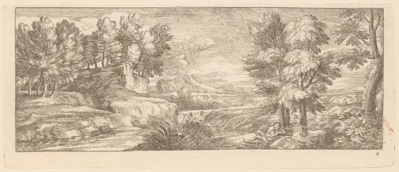 Paysage fluvial avec personnages au repos