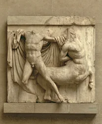 Un Lapithe tuant un centaure, métope XXVII du côté sud du Parthénon, 447-432 av. J.-C.