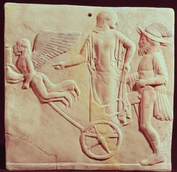 Aphrodite et Hermès sur un char tiré par Éros et Psyché, 470 av. J.-C.