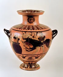 Hydrie ionienne archaïque représentant Héraclès amenant Cerbère à Eurysthée, de Cerveteri, c.530 av. J.-C.