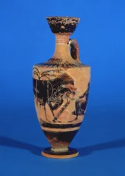 Lécythe à figures noires attiques représentant Ulysse échappant au Cyclope, c. 530 av. J.-C.