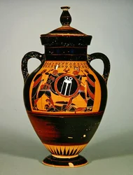Amphore ventrue représentant Priam et Achille, vers 550 av. J.-C.