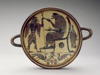 Coupe kylix laconienne représentant Zeus et Hermès, c.550-530 av. J.-C.