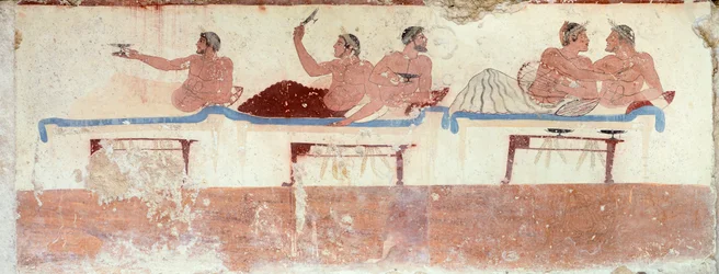 Scène de symposium, c.480-490 av. J.-C. (fresque)