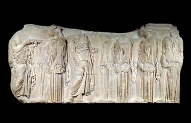 Art grec : fragment de la frise du Parthénon : procession de la fête des Grandes Panathénées