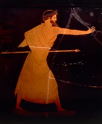 Civilisation grecque, poterie à figures rouges. Cratère attique représentant Zeus, attribué au Peintre de Berlin. (détail)