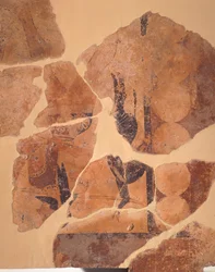 Retour du chasseur, fresque du Temple C à Thermos, Grèce, civilisation grecque, vers 630 av. J.-C.
