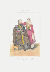 Cosaque Terek avec fille. De: Scènes, paysages, mœurs et costumes du Caucase, 1840