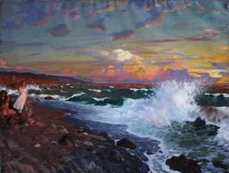 Coucher de soleil. Bord de mer, début du 20e siècle