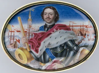 Portrait de Pierre Ier (1672-1725) contre la forteresse Pierre et Paul et la place de la Trinité à Saint-Pétersbourg, 1723