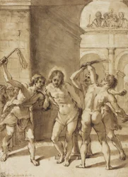 Flagellation du Christ (plume  encre brune, avec pinceau  lavis brun  traces de graphite, sur papier vergé crème, couché sur papier vergé crème)