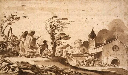 Paysage avec une procession funéraire