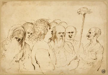Groupe de figures, avec hibou sur un poteau