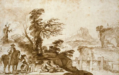 Paysage avec un cavalier et un pont, début du 17e siècle