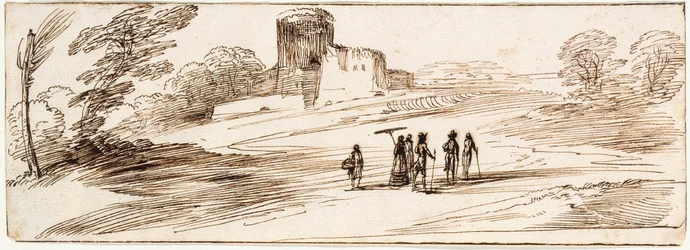 Paysage avec château et personnages