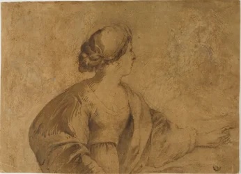 Femme de profil, pointant de la main gauche