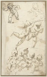 Putti et un ange flottant