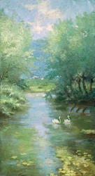 Paysage avec cygnes