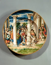 Plat représentant Saint Pierre et Saint Jean guérissant l