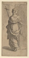 Fille portant un crucifix et marchant vers un pilastre, vue de dos, vers 1590-1600