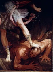 Saint Michel écrase la tête du démon (détail)