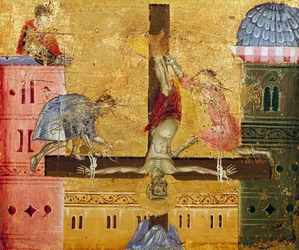 Crucifixion de Saint Pierre, détail du Paliotto de Saint Pierre en Trône, par Guido da Siena (actif vers 1250 - 1300), peinture sur bois