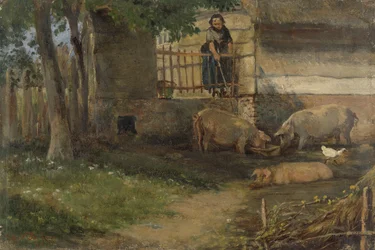 Cochons dans une cour de ferme