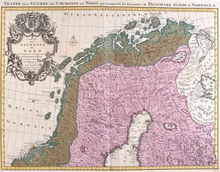 Carte des pays nordiques, royaumes du Danemark, de Suède et de Norvège