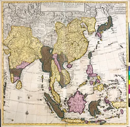 Pakistan, Inde, Népal, Bhoutan, Bangladesh, Sri Lanka, Chine orientale, Corée du Nord, Corée du Sud, Japon, Birmanie, Thaïlande, Laos, Vietnam, Cambodge, Indonésie, Philippines, Malaisie.