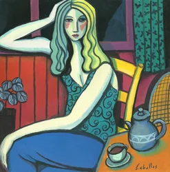 Fille buvant du thé, 2008 (gouache sur papier)