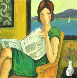 Fille lisant le journal, 2013 (gouache sur papier)