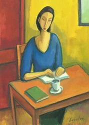 Fille avec des livres et du café, 2010 (gouache sur papier)