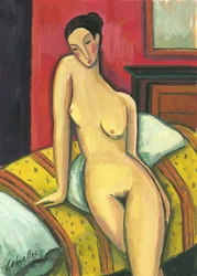 Nu appuyé sur le lit, 2010 (gouache sur papier)