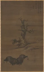 Bergers et buffles dans le paysage, 1200s