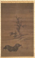 Garçons de troupeau et buffles dans des paysages, 1200s