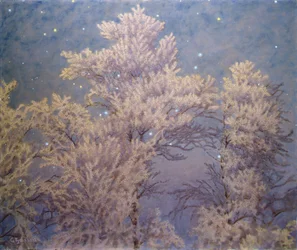 Givre blanc et étoiles (huile sur carton)