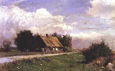 Un paysage boisé avec des personnages près d