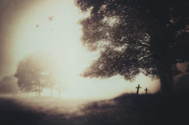 Croix de cimetière dans la brume