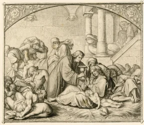 Luther avec des malades de la peste à Wittenberg
