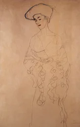 "Mit leichter wendung nach links" (Legerement tourne vers la gauche). Dessin de Gustave Klimt (1862-1918). Crayons de couleurs. Collection privée