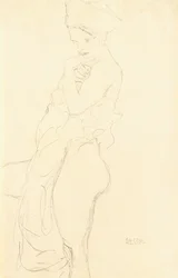 Nu debout à gauche, tenant une serviette contre le corps, 1917