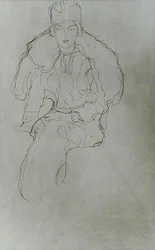 Femme assise avec un manteau de fourrure et une coiffe