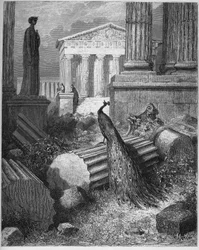 Le Paon se plaignant à Junon - des « Fables » de Jean de La Fontaine (Lafontaine) (1621-95) - gravure d
