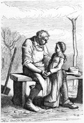 Cosette et Jean Valjean - dans « Les Misérables » de Victor Hugo, illustration de Brion, édition Hetzel et Lacroix
