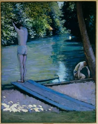 Baigneur sur le point de plonger dans la rivière Lyerres