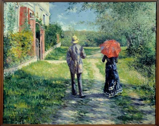 Chemin montant. Couple marchant à la campagne. Peinture par Gustave Caillebotte (1848-1894)