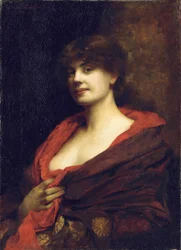 Une dame élégante avec un châle rouge, 1883
